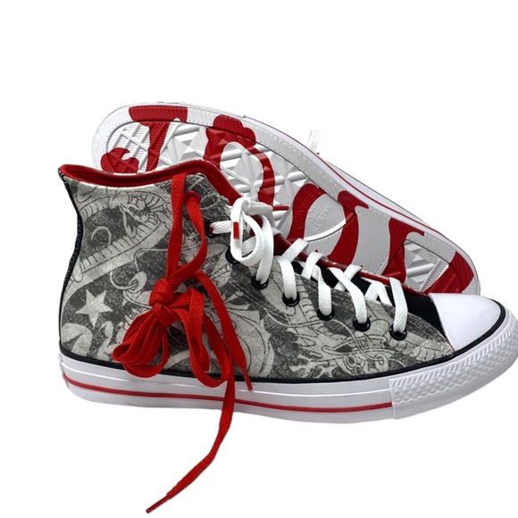 Converse Chuck Taylor High Top Men Shoes Gray Red Canvas Skate A08702C - Picture 7 of 9